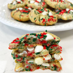 Holiday Sprinkle Sugar Butter Cookies Plated - Festive Christmas Tree Red Green White Chocolate